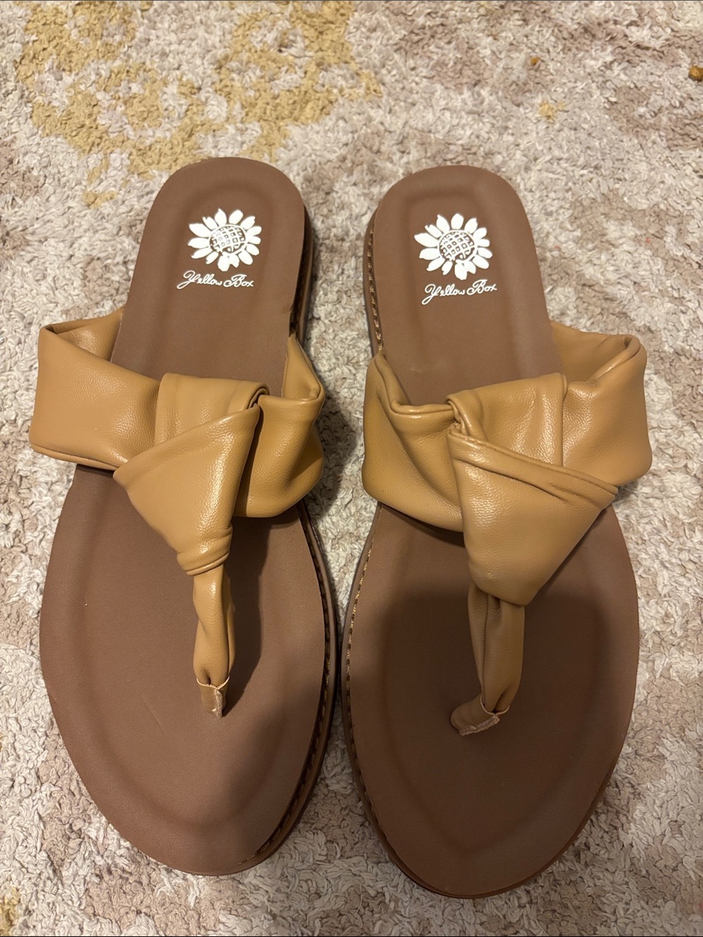 Yellow Box Tan Knotted Toe-Post Slide Sandals